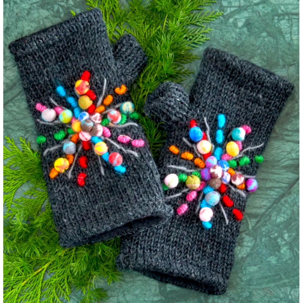 Petalura Winter Fireworks Hand Knit Handwarmers New